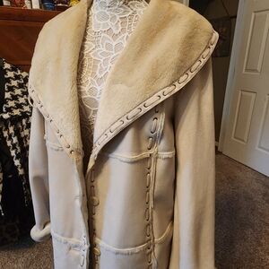 Dennis Basso Beige Shearling Coat with Loop Stitch Detail